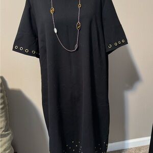Roz & Ali Black Midi Dress with Gold Eyelets